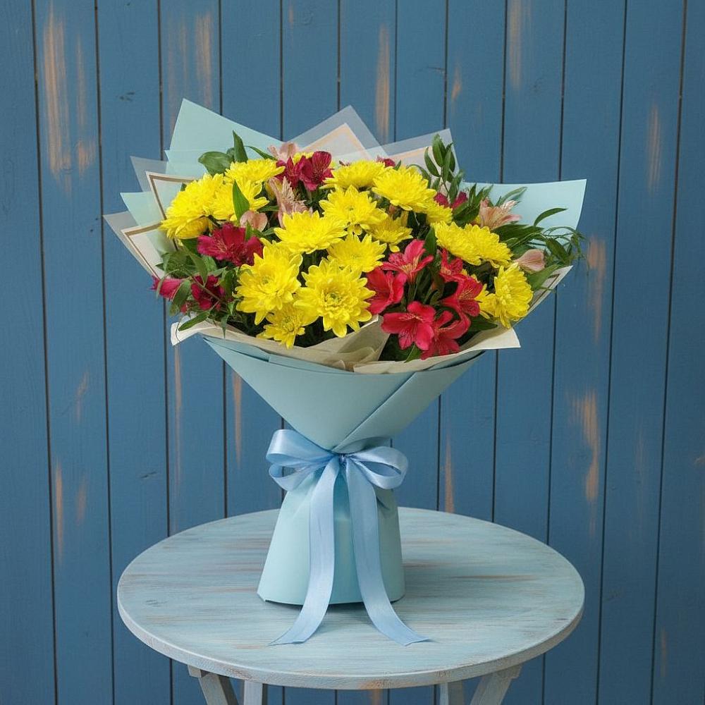 Букет цветов из: Альстромерии и Хризантемы в Дубровки