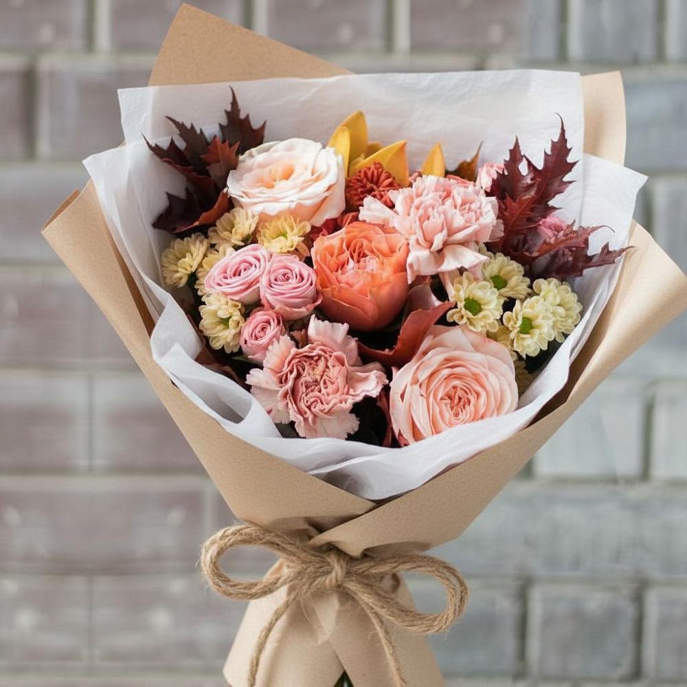 Букет цветов из: Гвоздики, Хризантемы и Розы в Дубровки