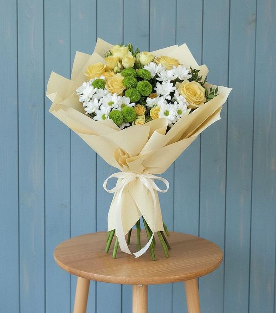 Букет цветов из: Хризантемы и Розы в Дубровки