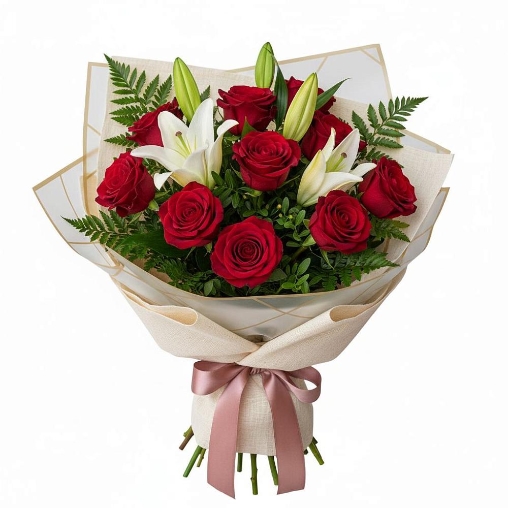 Букет цветов из: Лилии и Розы в Дубровки