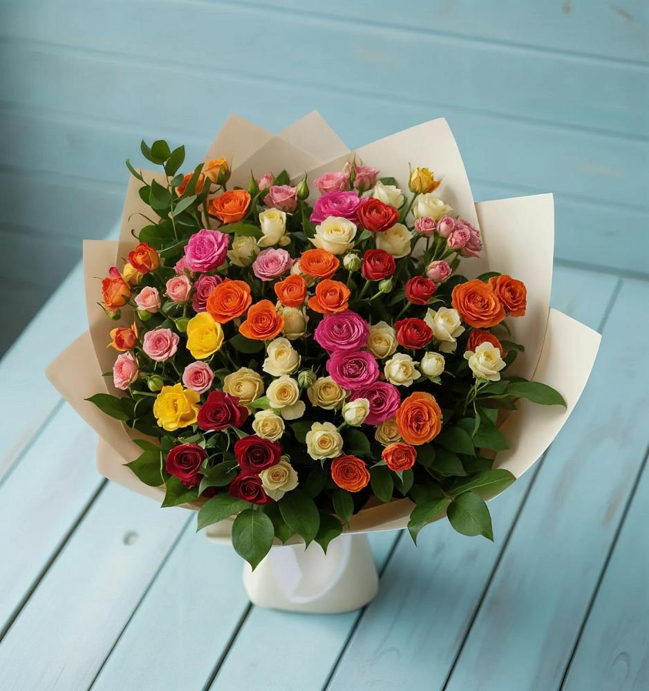 Букет Микс из разноцветных кустовых роз в Дубровки