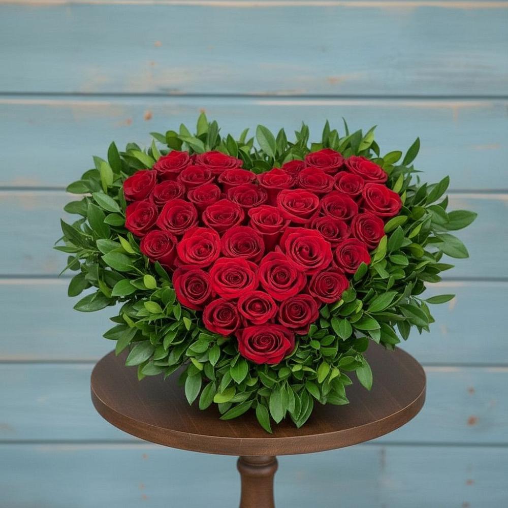 Цветочная композиция из Розы в виде сердца в Дубровки