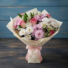 Букет цветов из:  Хризантемы, Альстромерии и Розы в Дубровки