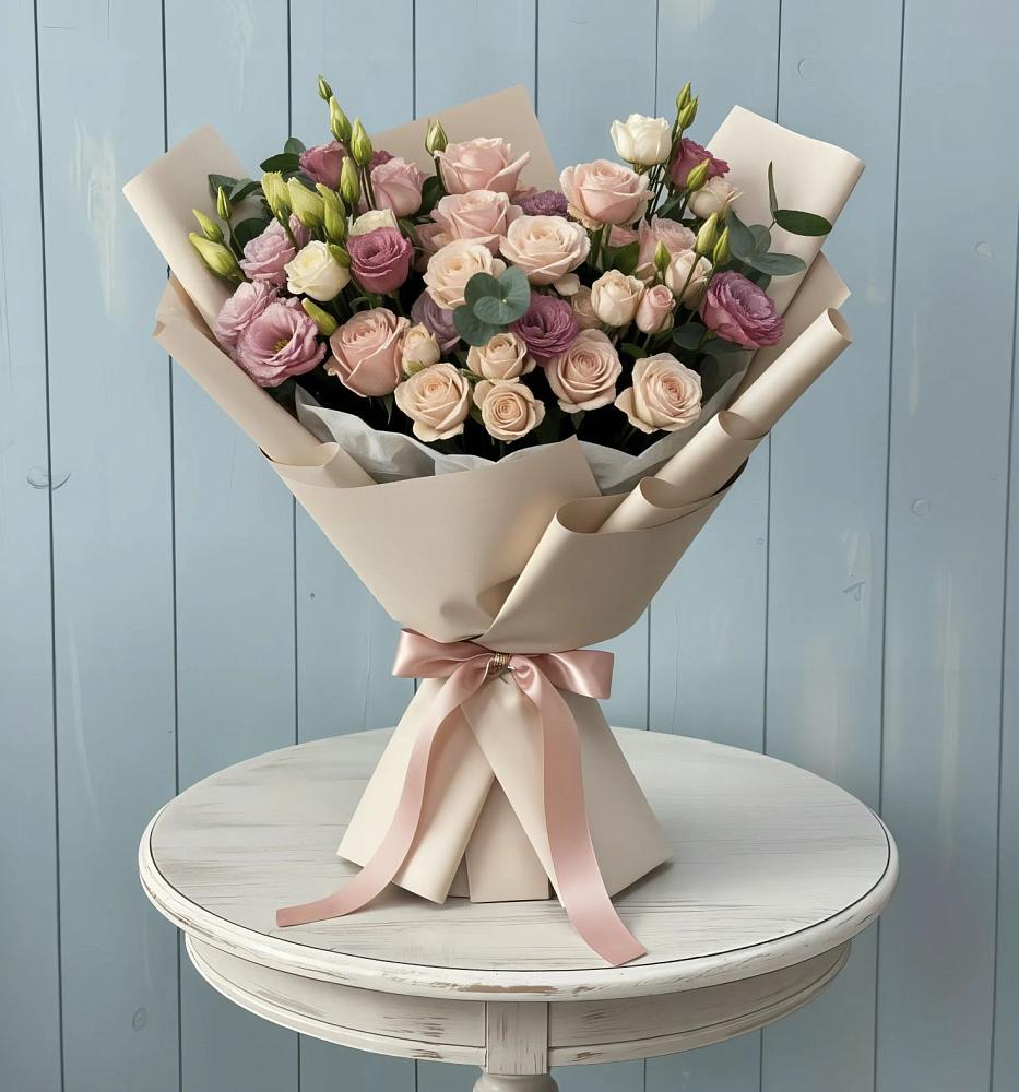 Букет цветов из: Розы и Лизиантусы в Дубровки