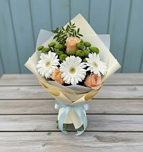 Букет цветов из:  Герберы, Розы и Хризантемы в Дубровки