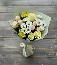 Букет цветов из:  Альстромерии, Розы и Хризантемы в Дубровки