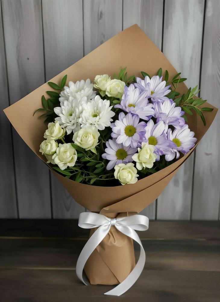 Букет цветов из: Хризантемы и Розы в Дубровки